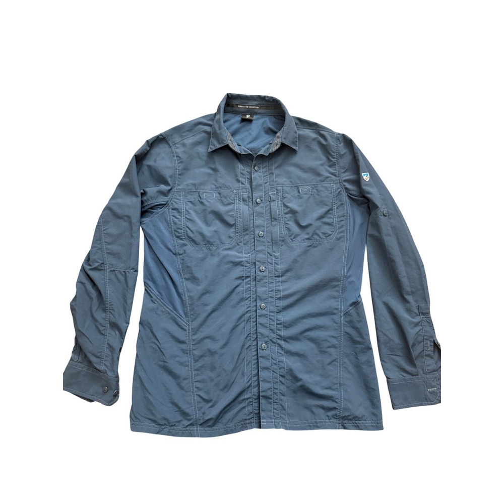 KUHL Airspeed Mens Long Sleeve Hiking Shirt Blue Mesh Panels Size M SKU30